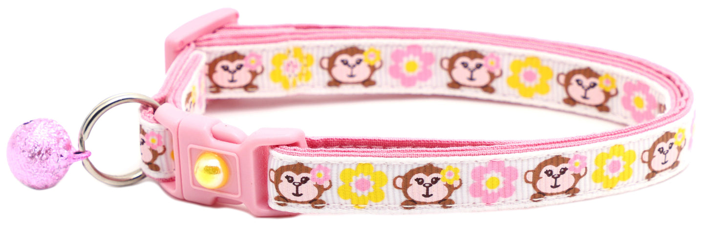 Monkeys with Pink and Yellow Flowers Cat Collar-1