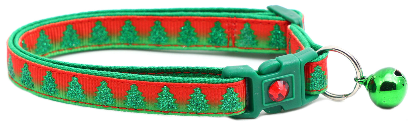 Glittering Christmas Trees Breakaway Cat Collar-5