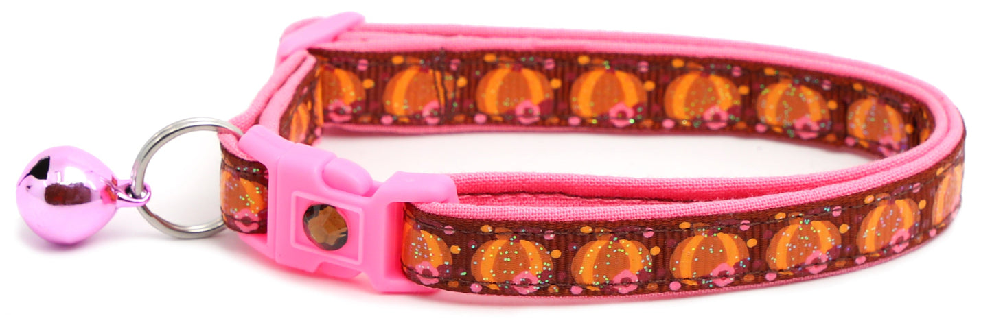 Pumpkins and Pink Flowers Breakaway Cat Collar-8