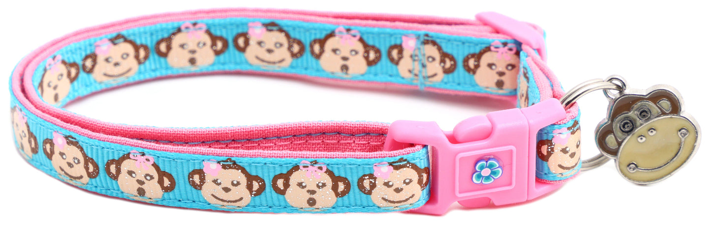 Girly Monkey Faces Breakaway Cat Collar-2