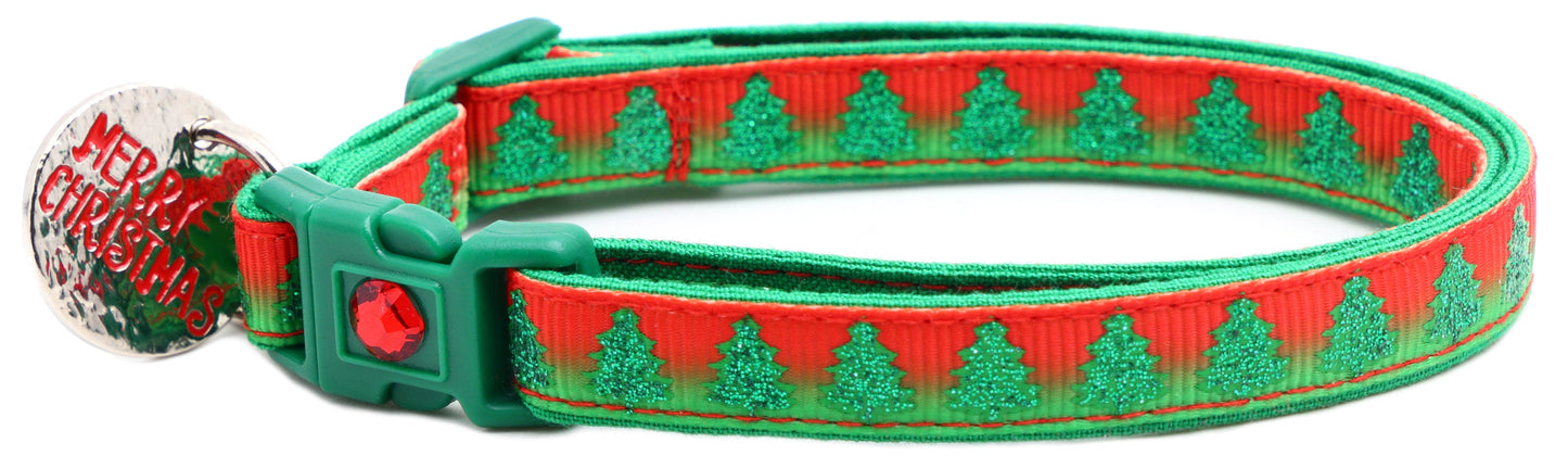 Glittering Christmas Trees Breakaway Cat Collar-12