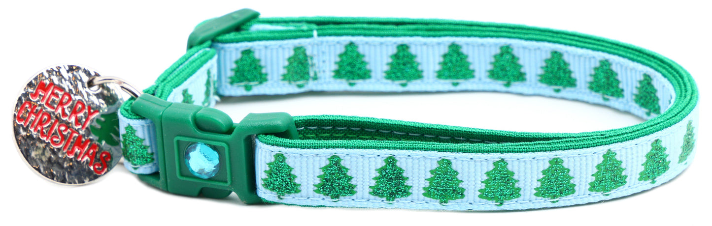 Glittering Christmas Trees Breakaway Cat Collar-2
