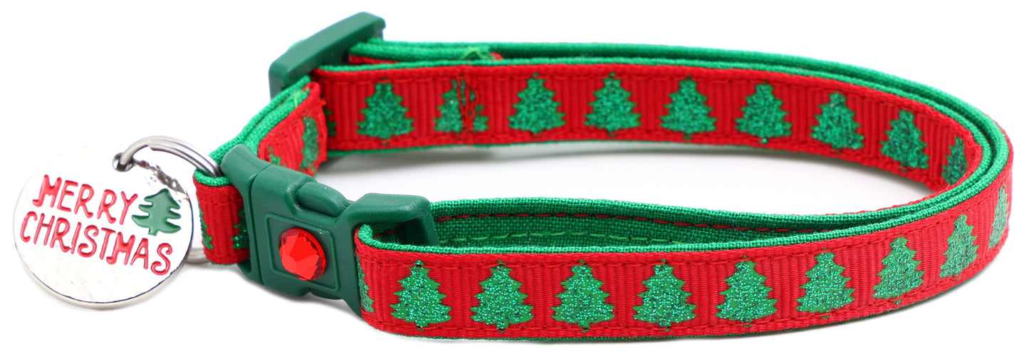 Glittering Christmas Trees Breakaway Cat Collar-13