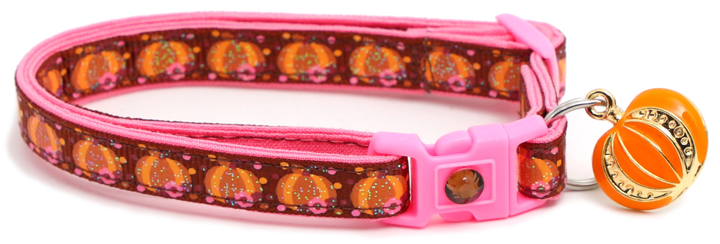 Pumpkins and Pink Flowers Breakaway Cat Collar-13