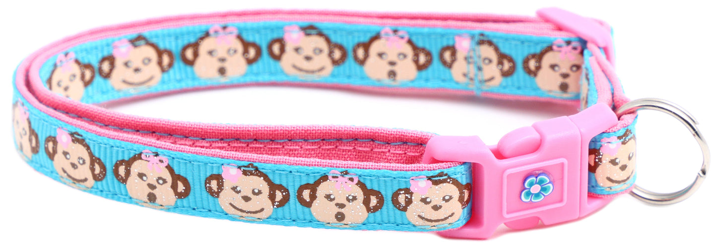 Girly Monkey Faces Breakaway Cat Collar-3
