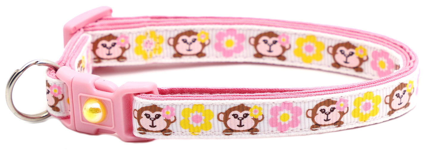 Monkeys with Pink and Yellow Flowers Cat Collar-3