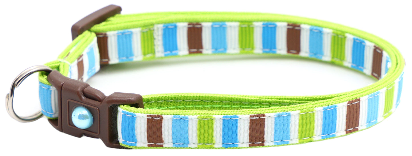 Green, Brown, and Blue Stripes Cat Collar-3