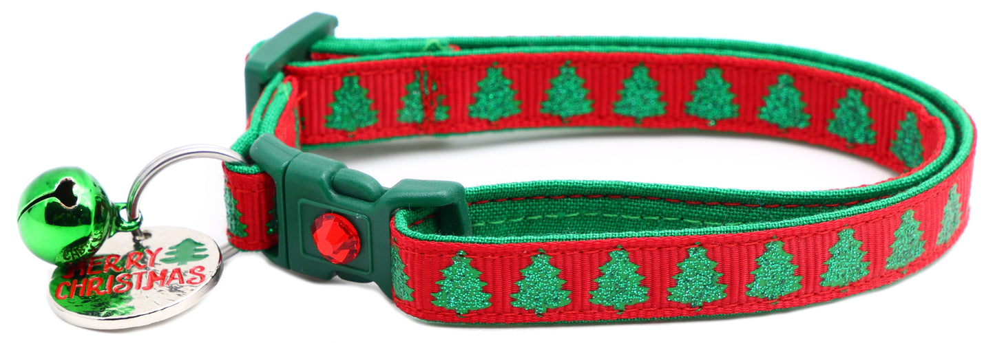 Glittering Christmas Trees Breakaway Cat Collar-20