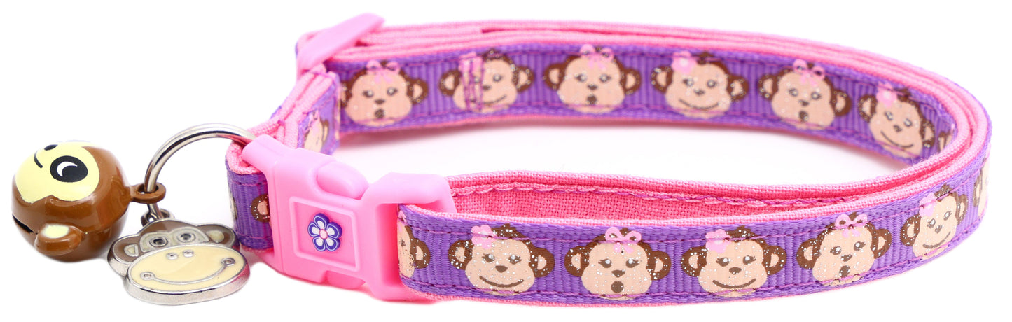 Girly Monkey Faces Breakaway Cat Collar-13