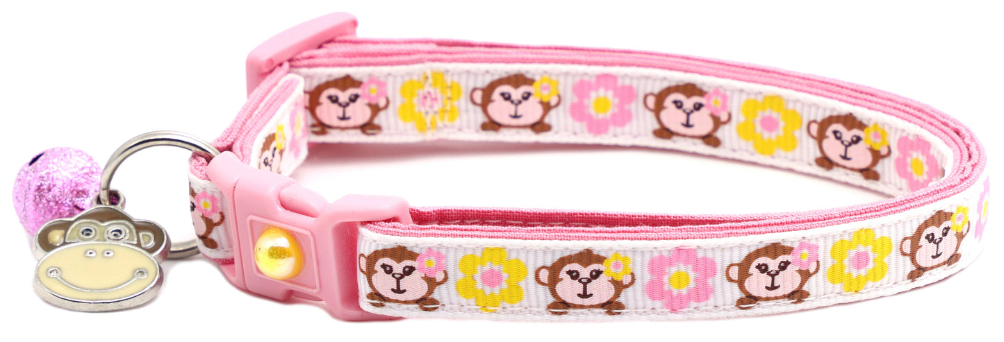 Monkeys with Pink and Yellow Flowers Cat Collar-4
