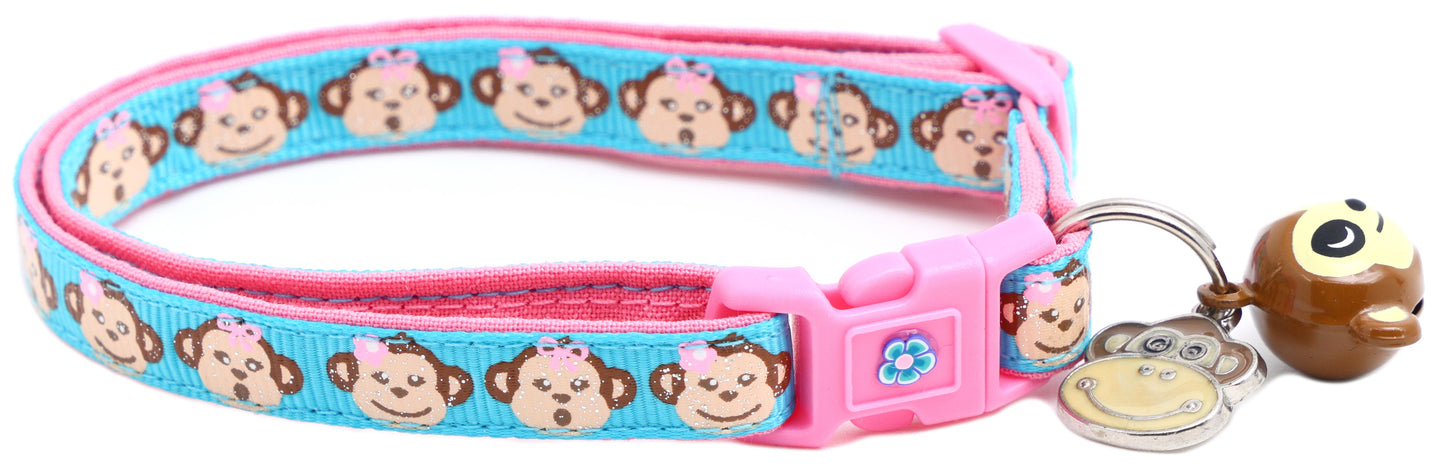 Girly Monkey Faces Breakaway Cat Collar-4