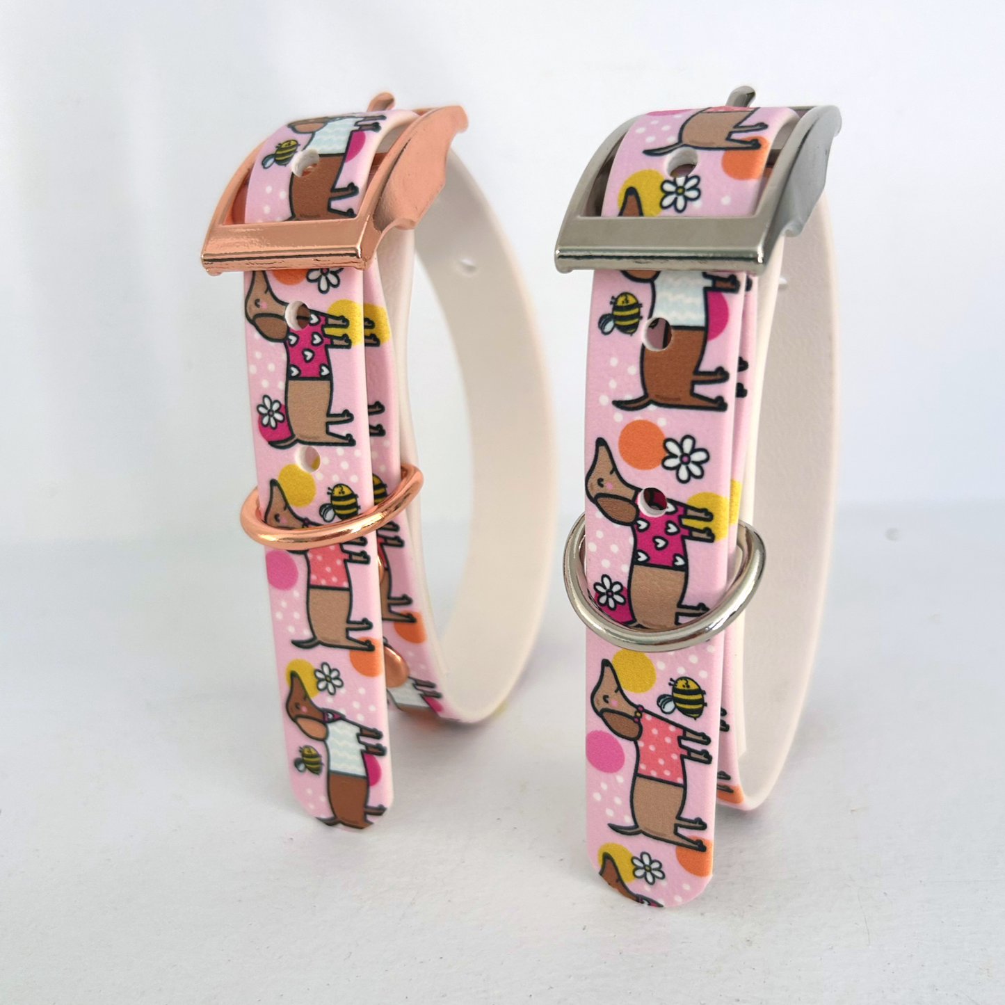 Bee Happy Dachshunds Pink Handmade Dog Collar-2