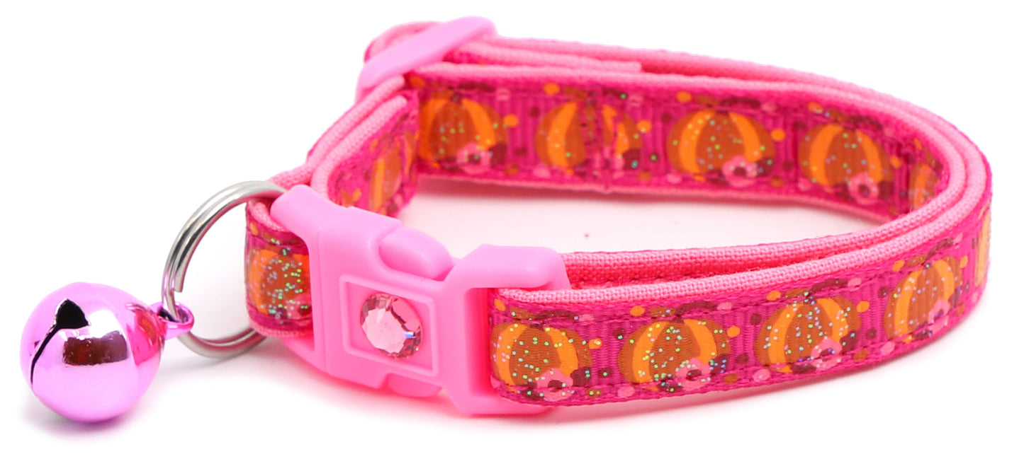 Pumpkins and Pink Flowers Breakaway Cat Collar-5