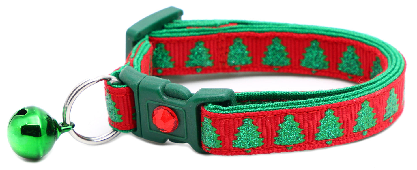 Glittering Christmas Trees Breakaway Cat Collar-9
