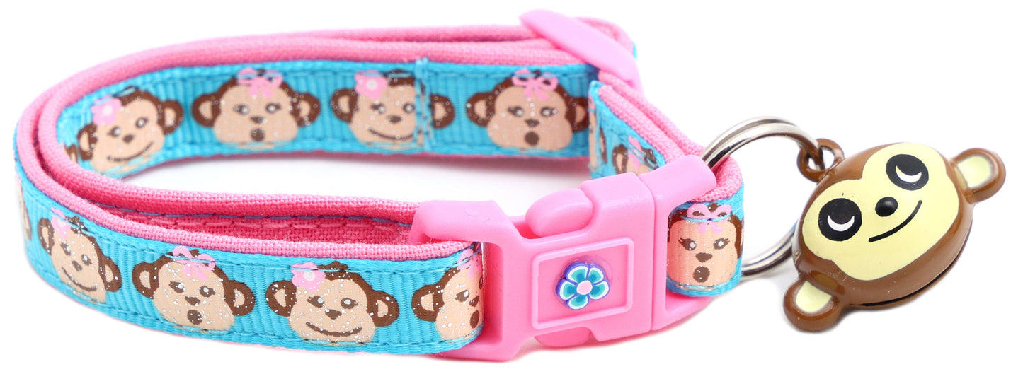 Girly Monkey Faces Breakaway Cat Collar-5