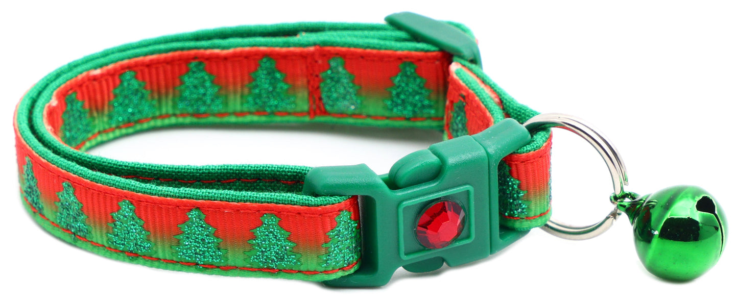 Glittering Christmas Trees Breakaway Cat Collar-8
