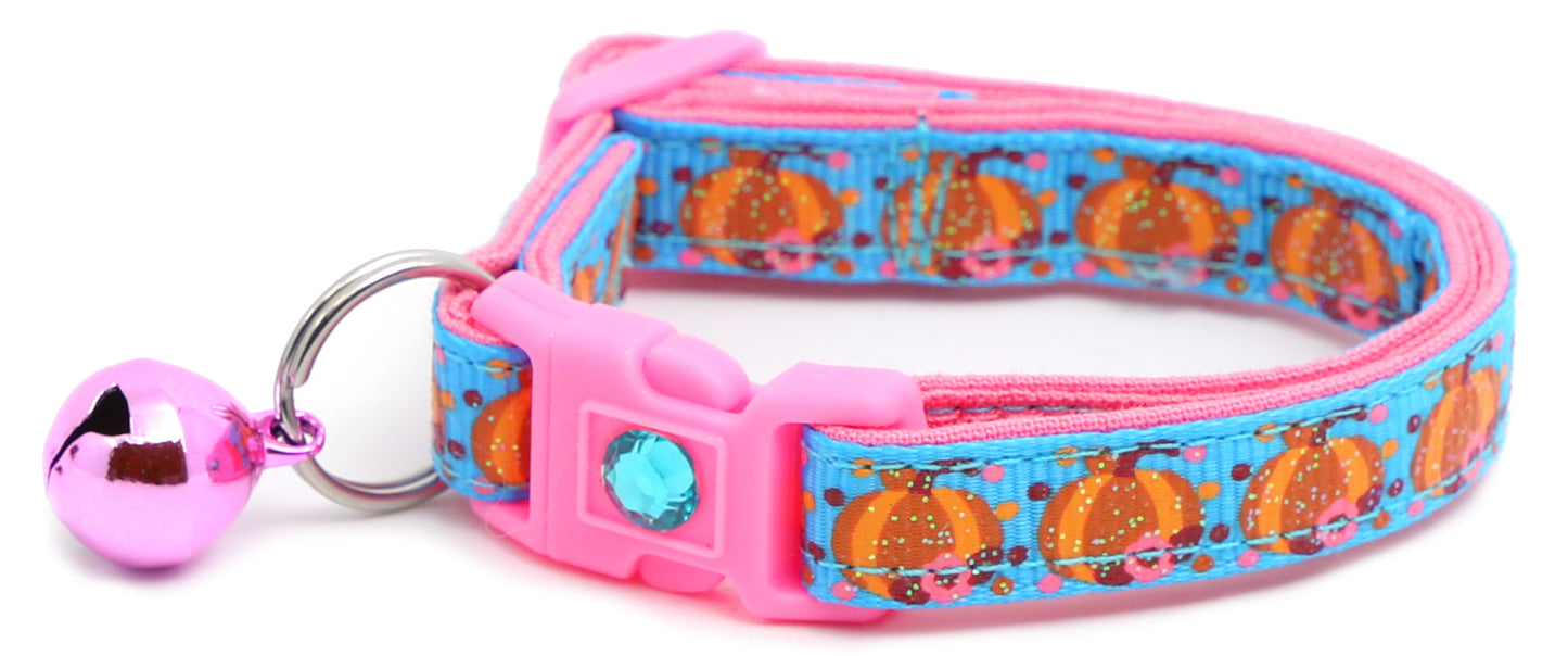 Pumpkins and Pink Flowers Breakaway Cat Collar-4