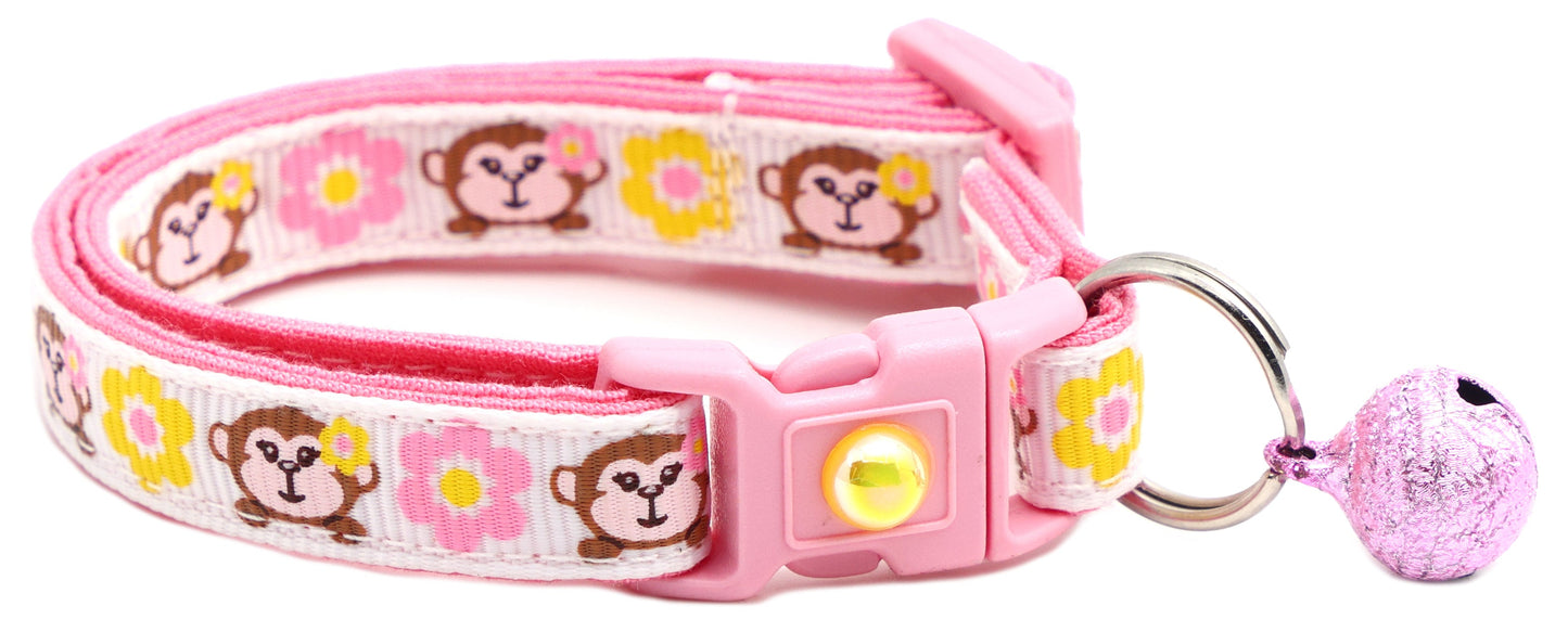Monkeys with Pink and Yellow Flowers Cat Collar-5