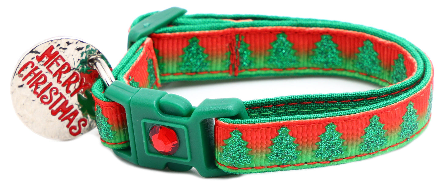 Glittering Christmas Trees Breakaway Cat Collar-15