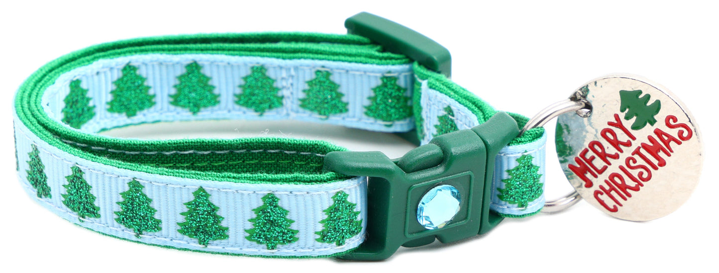 Glittering Christmas Trees Breakaway Cat Collar-17