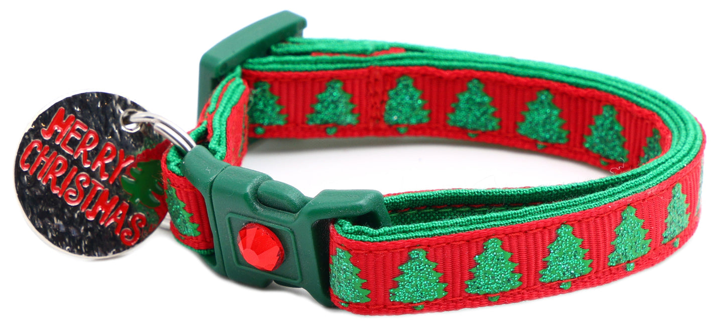 Glittering Christmas Trees Breakaway Cat Collar-16