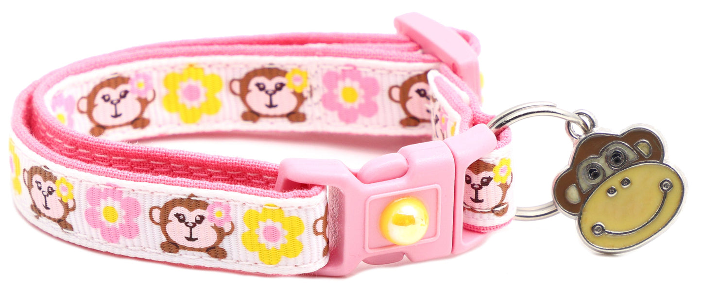 Monkeys with Pink and Yellow Flowers Cat Collar-6