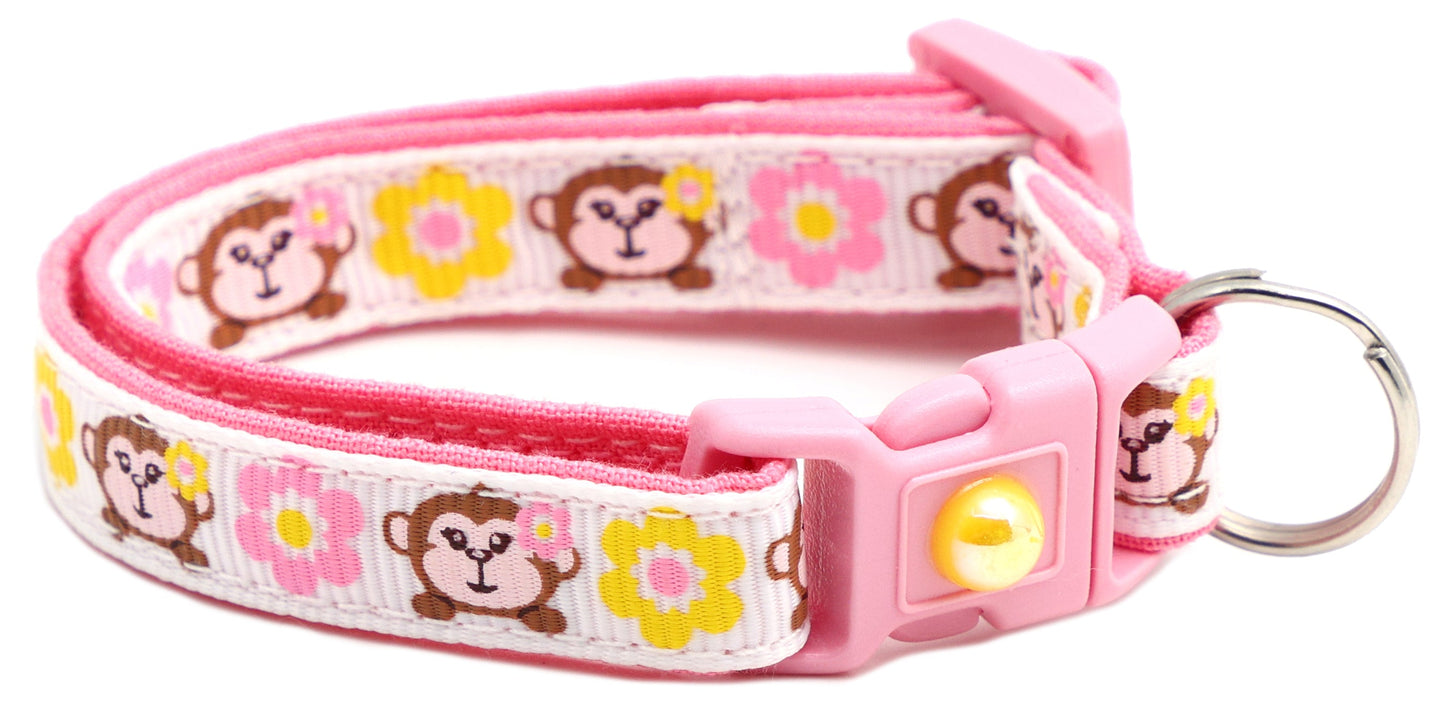 Monkeys with Pink and Yellow Flowers Cat Collar-7