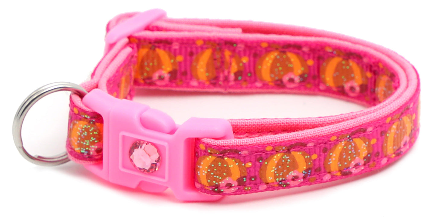 Pumpkins and Pink Flowers Breakaway Cat Collar-18