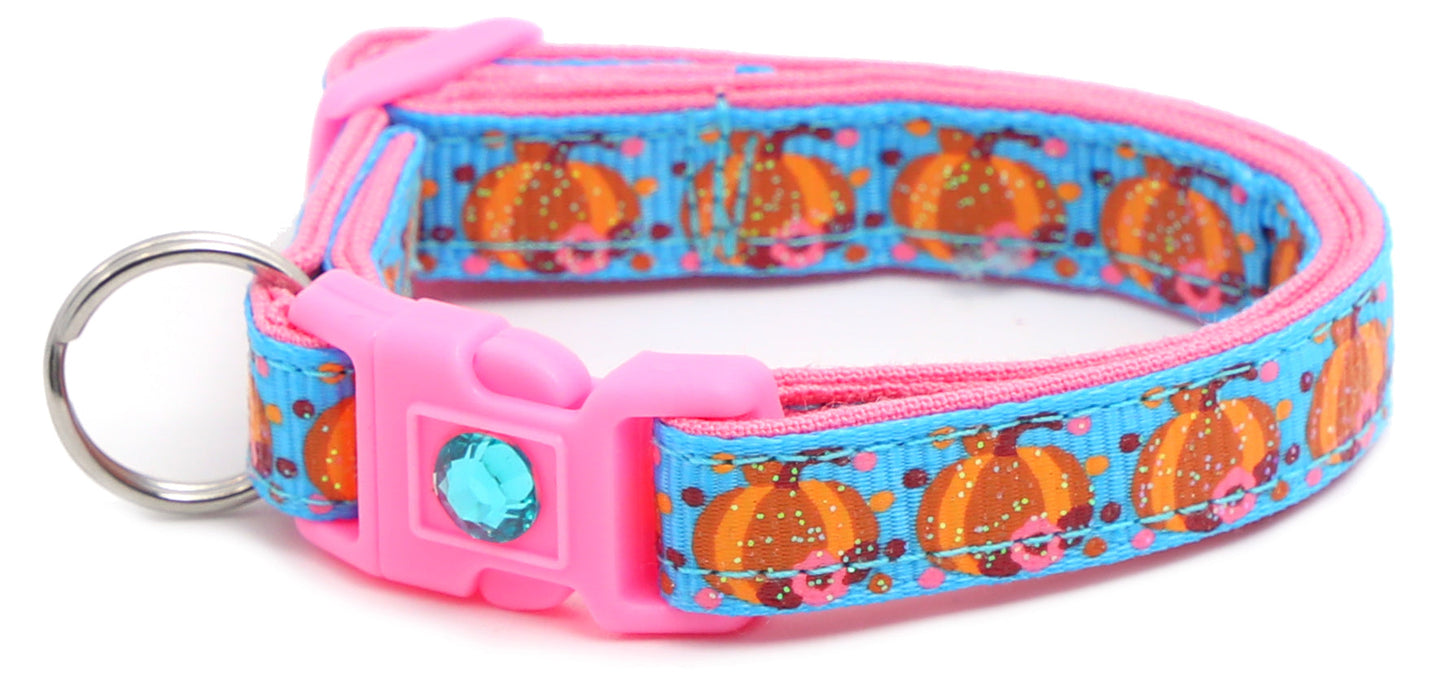 Pumpkins and Pink Flowers Breakaway Cat Collar-17