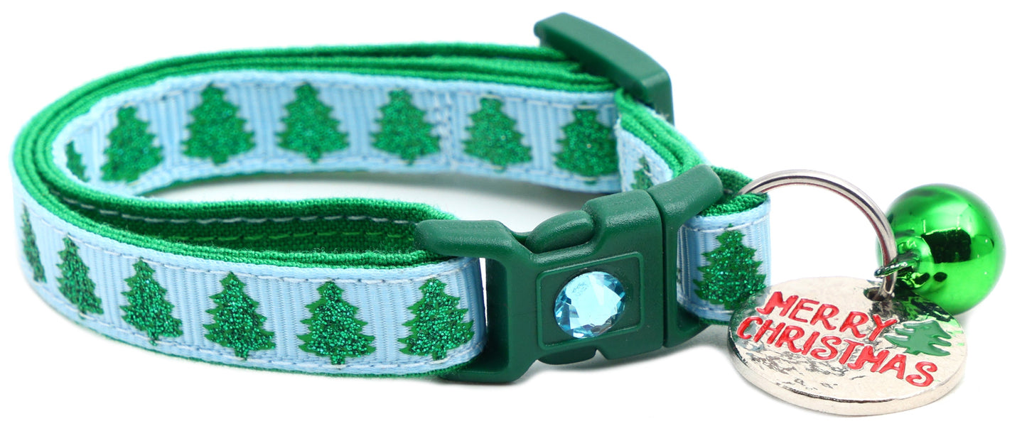 Glittering Christmas Trees Breakaway Cat Collar-24