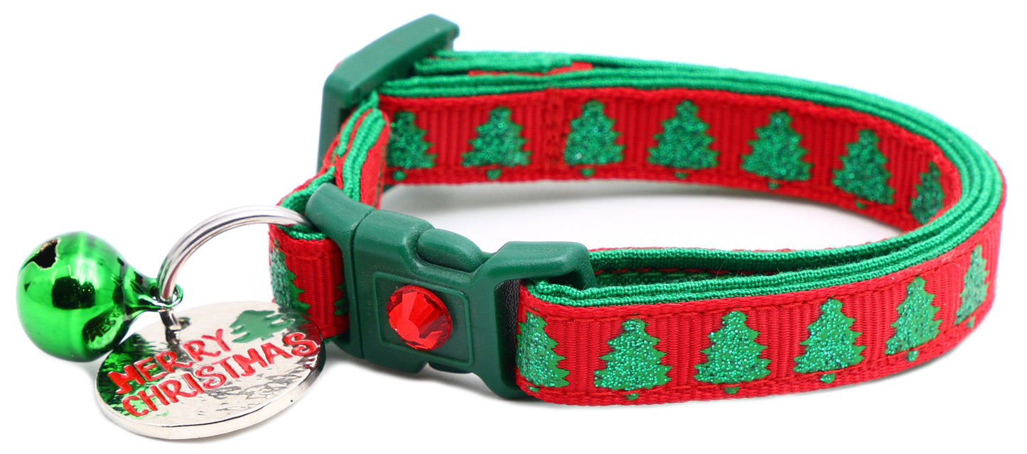 Glittering Christmas Trees Breakaway Cat Collar-23