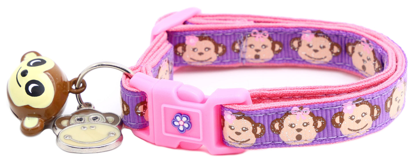 Girly Monkey Faces Breakaway Cat Collar-12