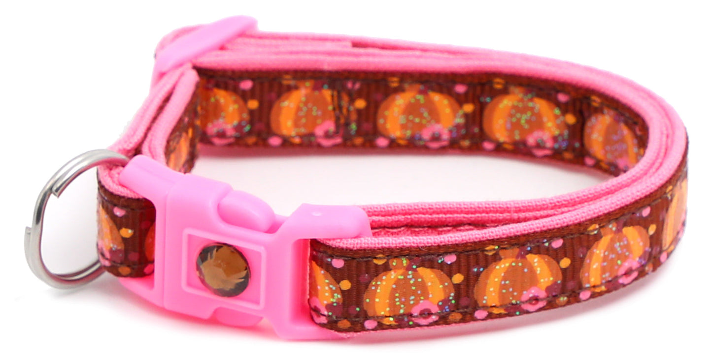 Pumpkins and Pink Flowers Breakaway Cat Collar-19
