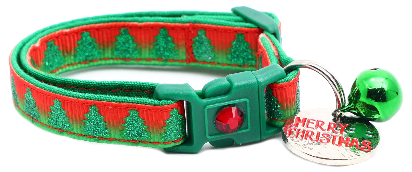 Glittering Christmas Trees Breakaway Cat Collar-22