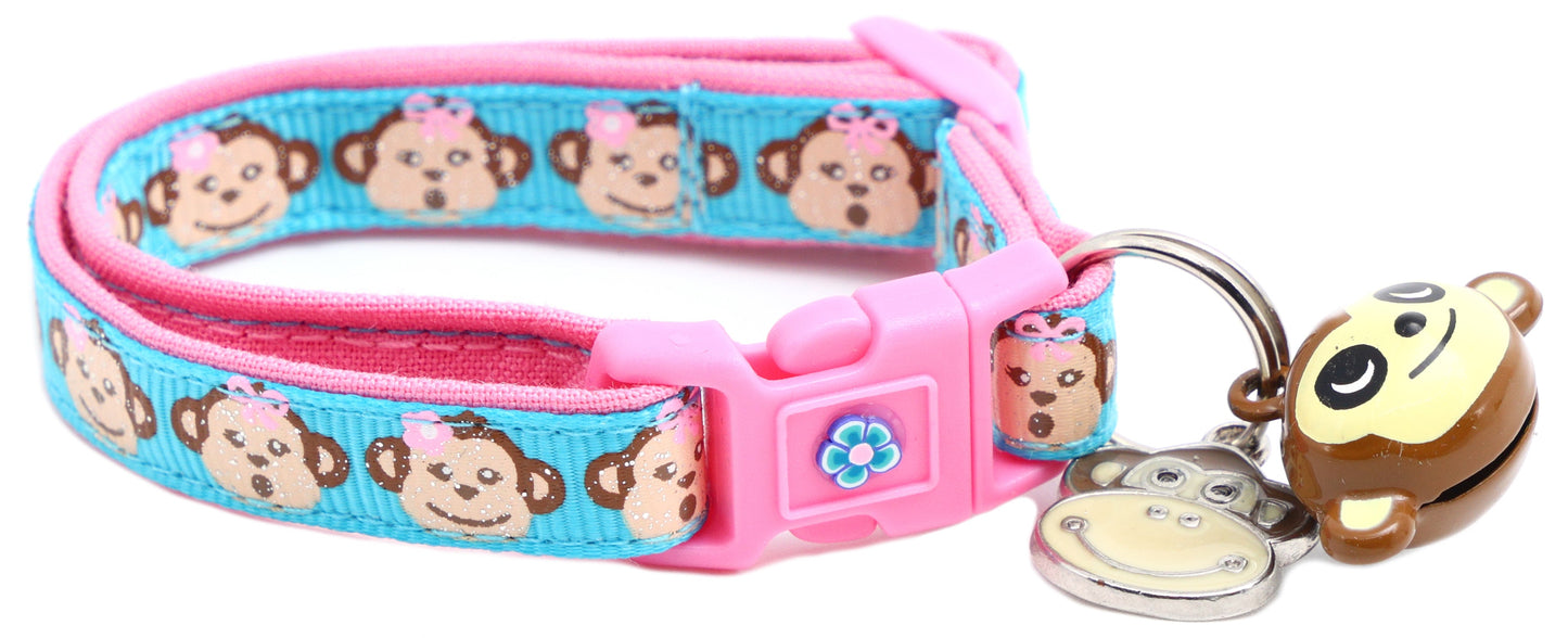 Girly Monkey Faces Breakaway Cat Collar-11