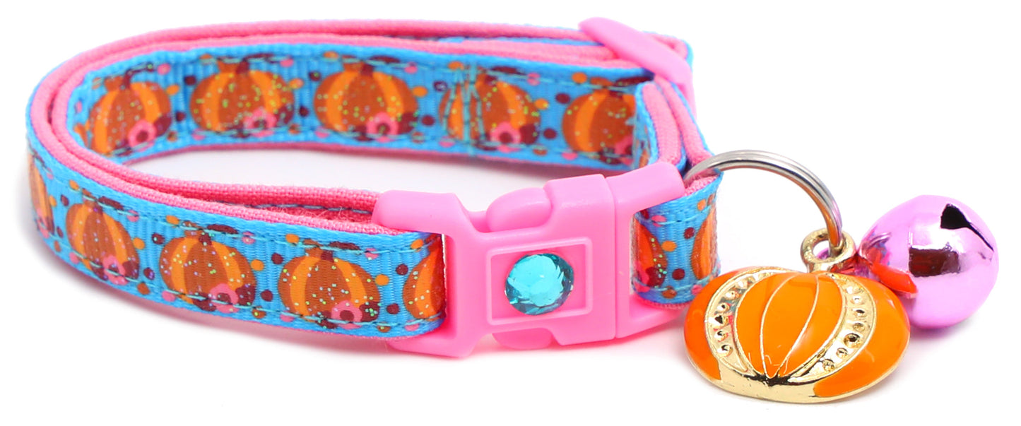 Pumpkins and Pink Flowers Breakaway Cat Collar-14