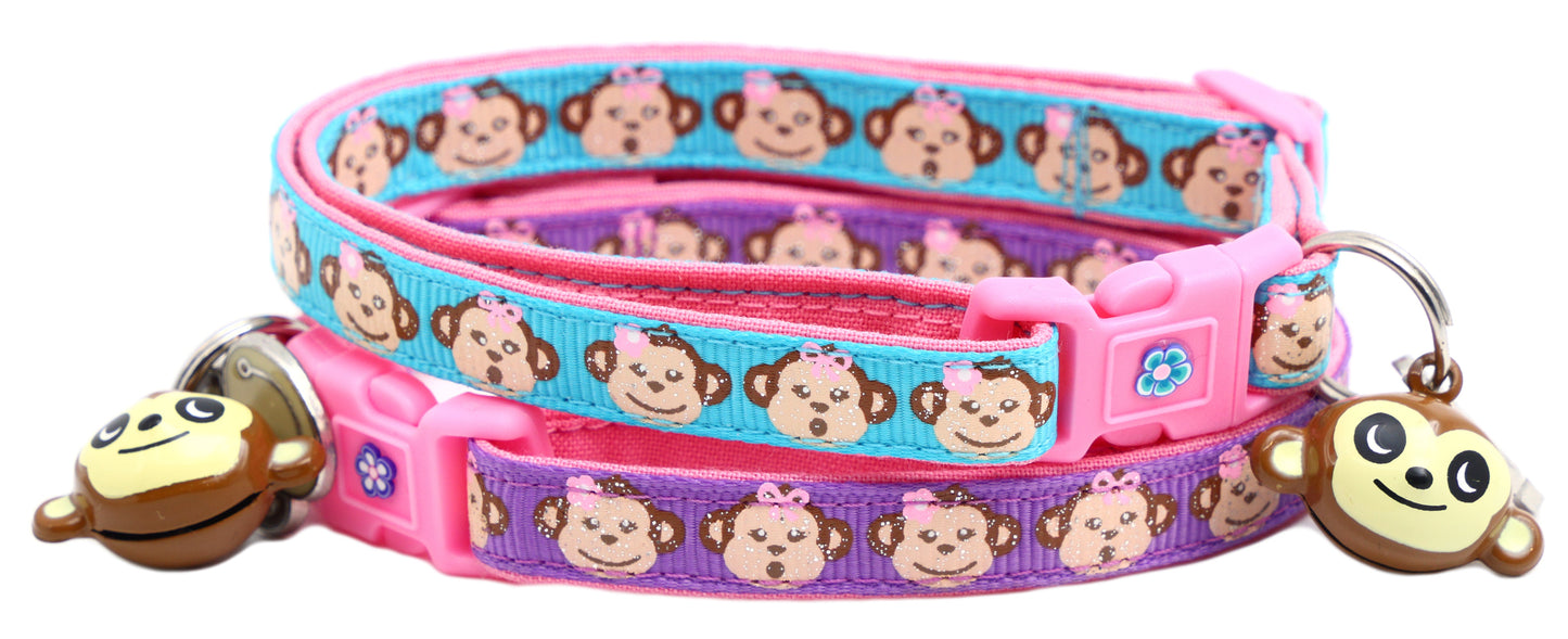 Girly Monkey Faces Breakaway Cat Collar-0