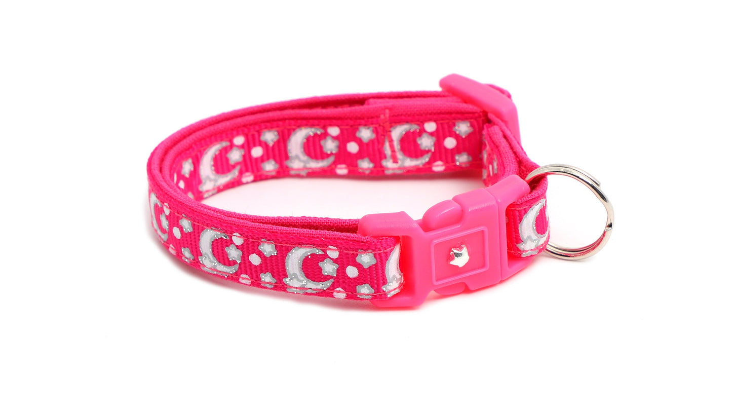 Silver Moons and Stars on Hot Pink Cat Collar-8