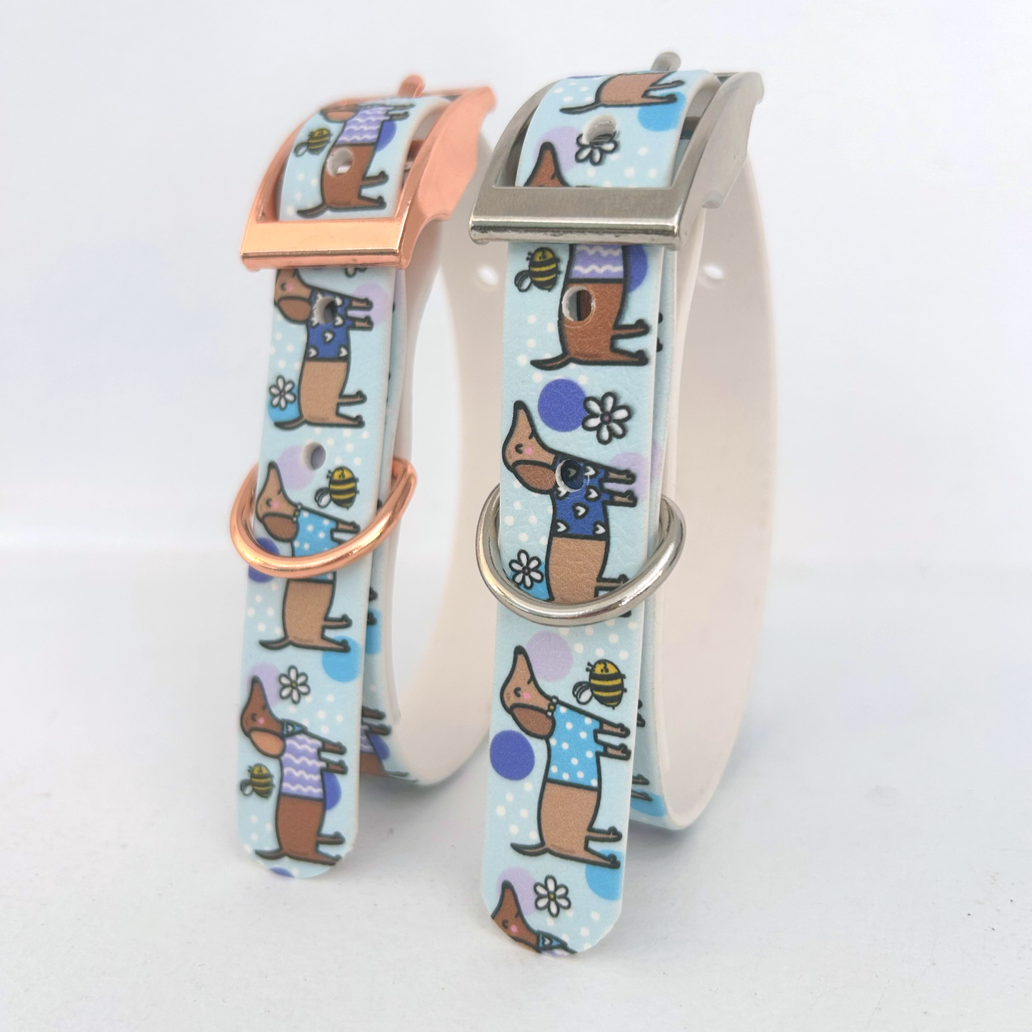 Bee Happy Dachshunds Blue Handmade Dog Collar-4