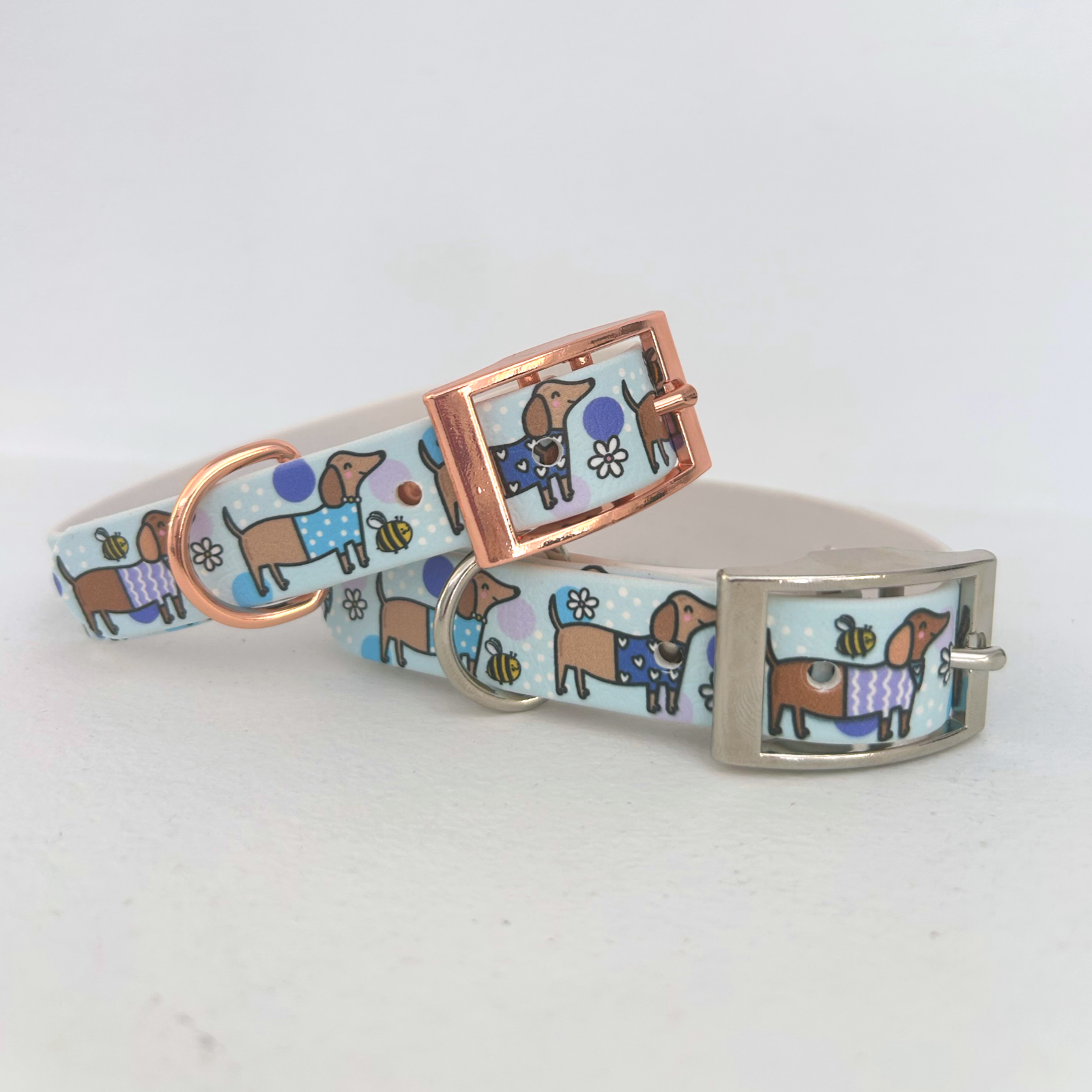 Bee Happy Dachshunds Blue Handmade Dog Collar-2