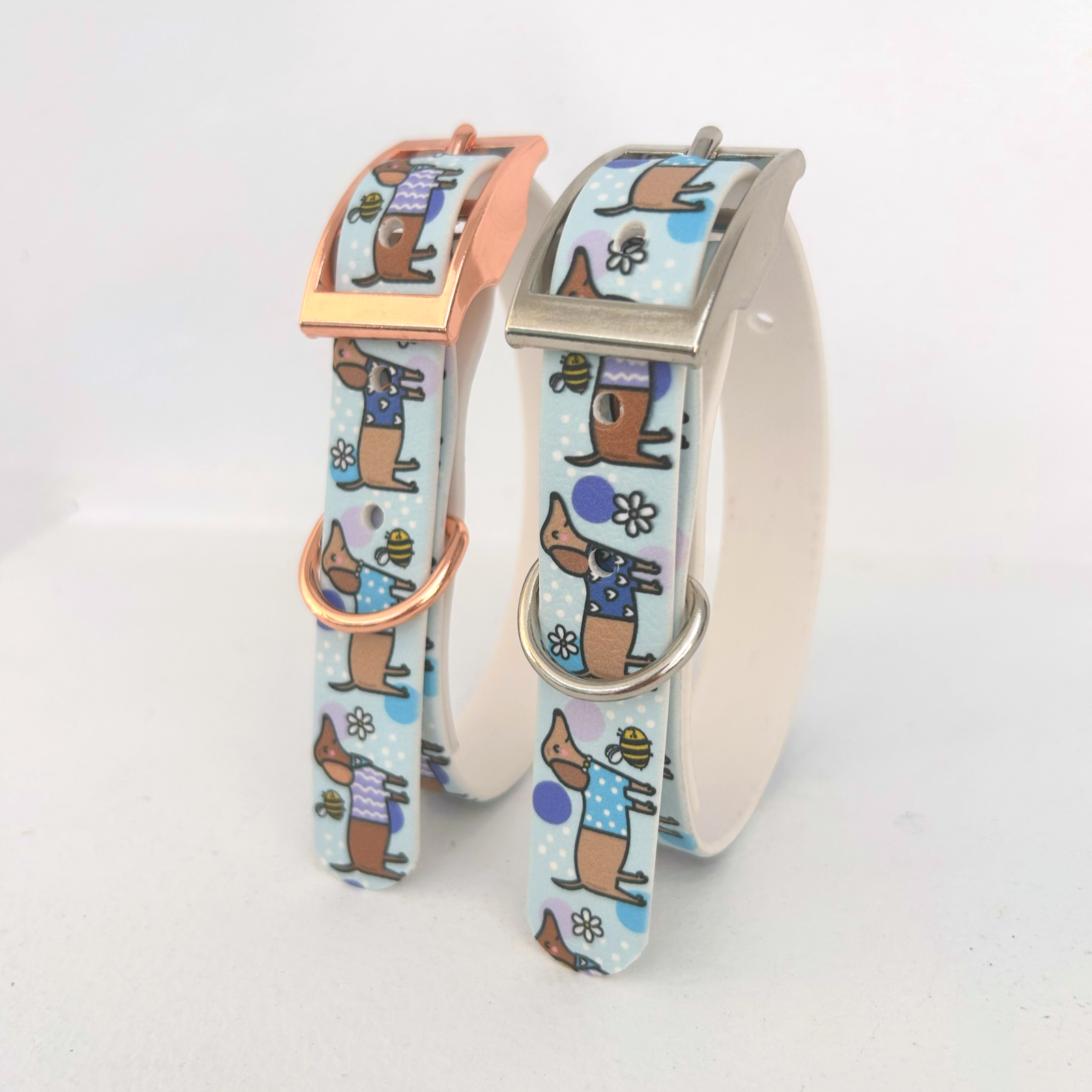 Bee Happy Dachshunds Blue Handmade Dog Collar-3