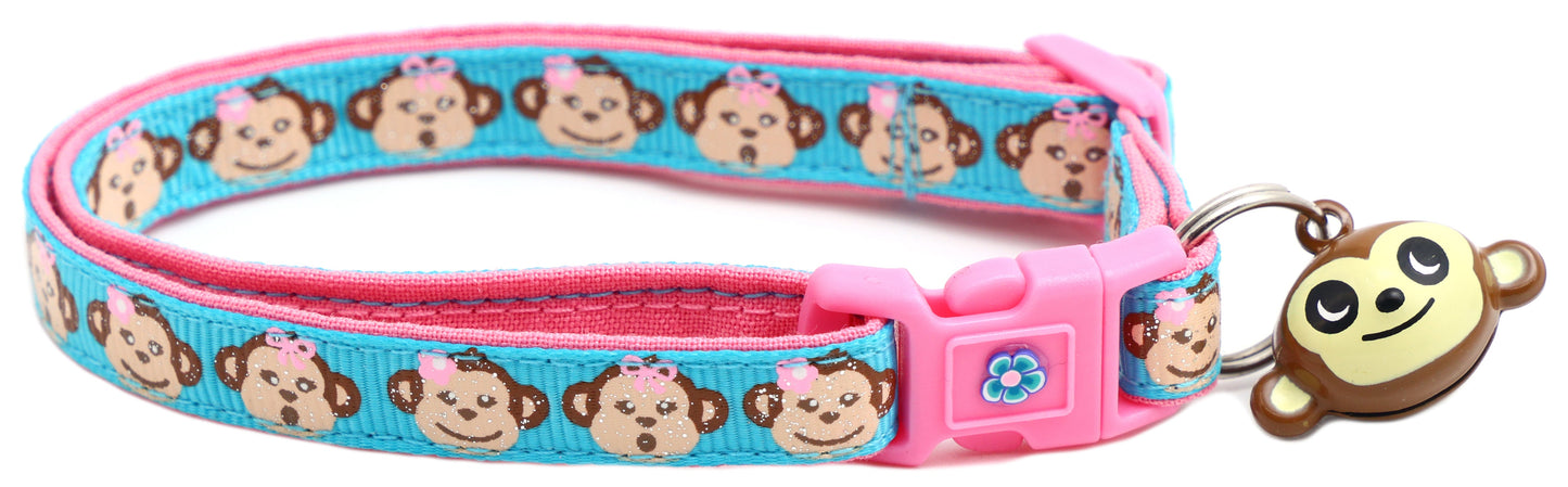 Girly Monkey Faces Breakaway Cat Collar-1
