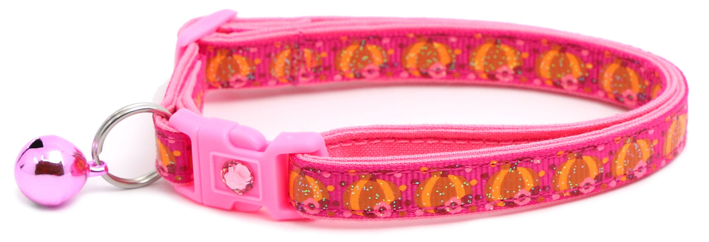 Pumpkins and Pink Flowers Breakaway Cat Collar-7