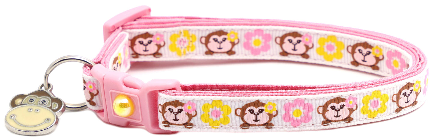 Monkeys with Pink and Yellow Flowers Cat Collar-2