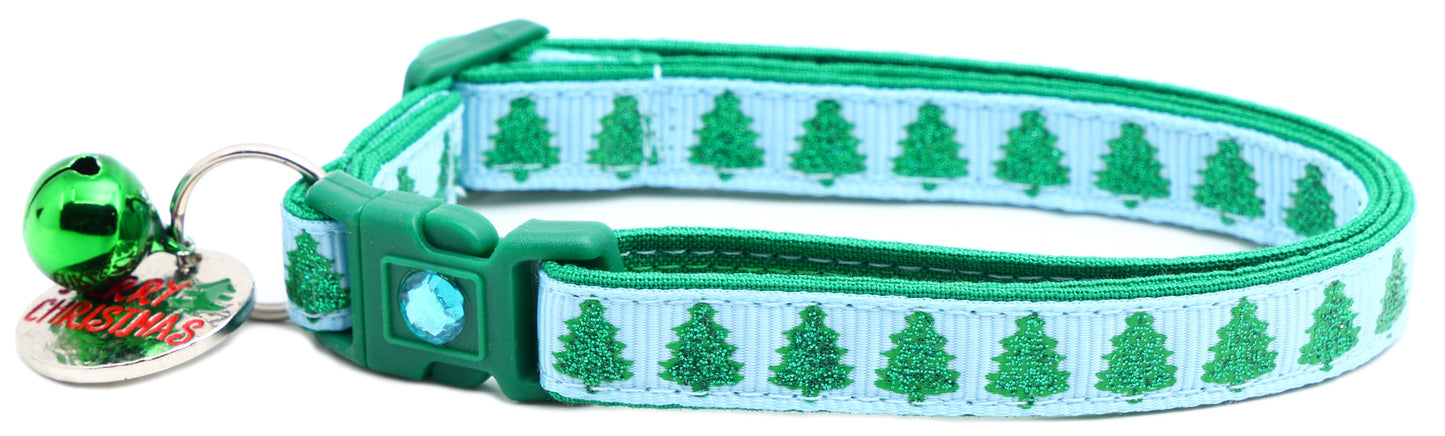 Glittering Christmas Trees Breakaway Cat Collar-4