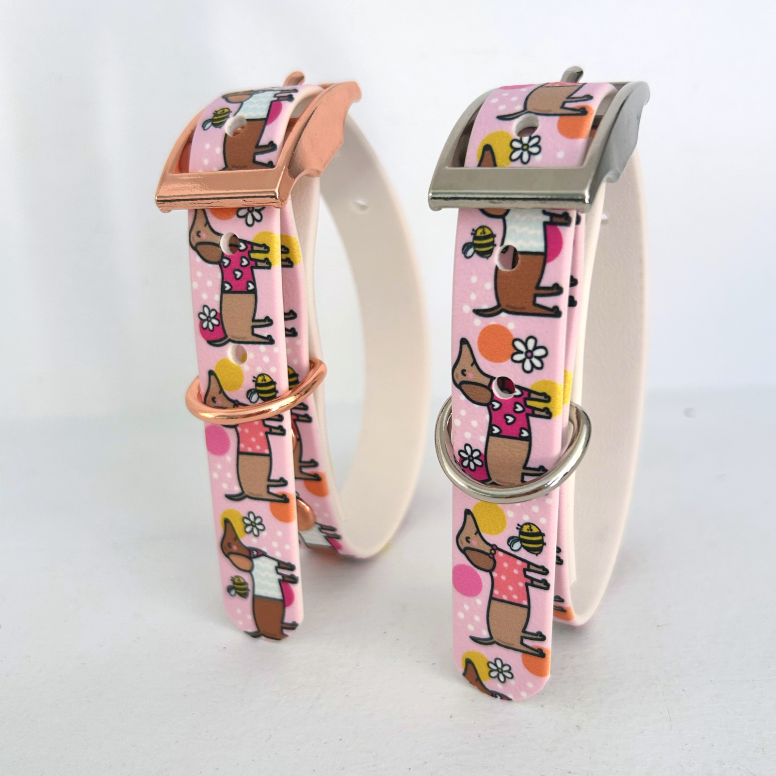 Bee Happy Dachshunds Pink Handmade Dog Collar-2