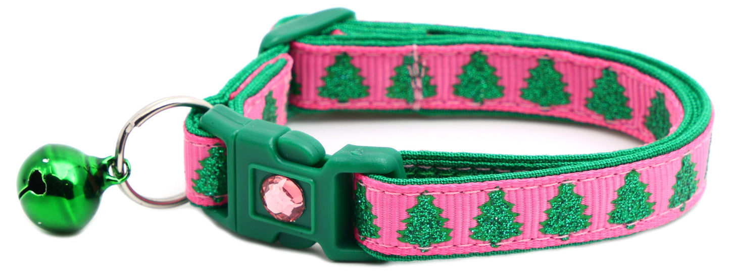 Glittering Christmas Trees Breakaway Cat Collar-11
