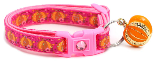 Pumpkins and Pink Flowers Breakaway Cat Collar-10