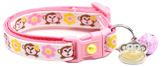 Monkeys with Pink and Yellow Flowers Cat Collar-0