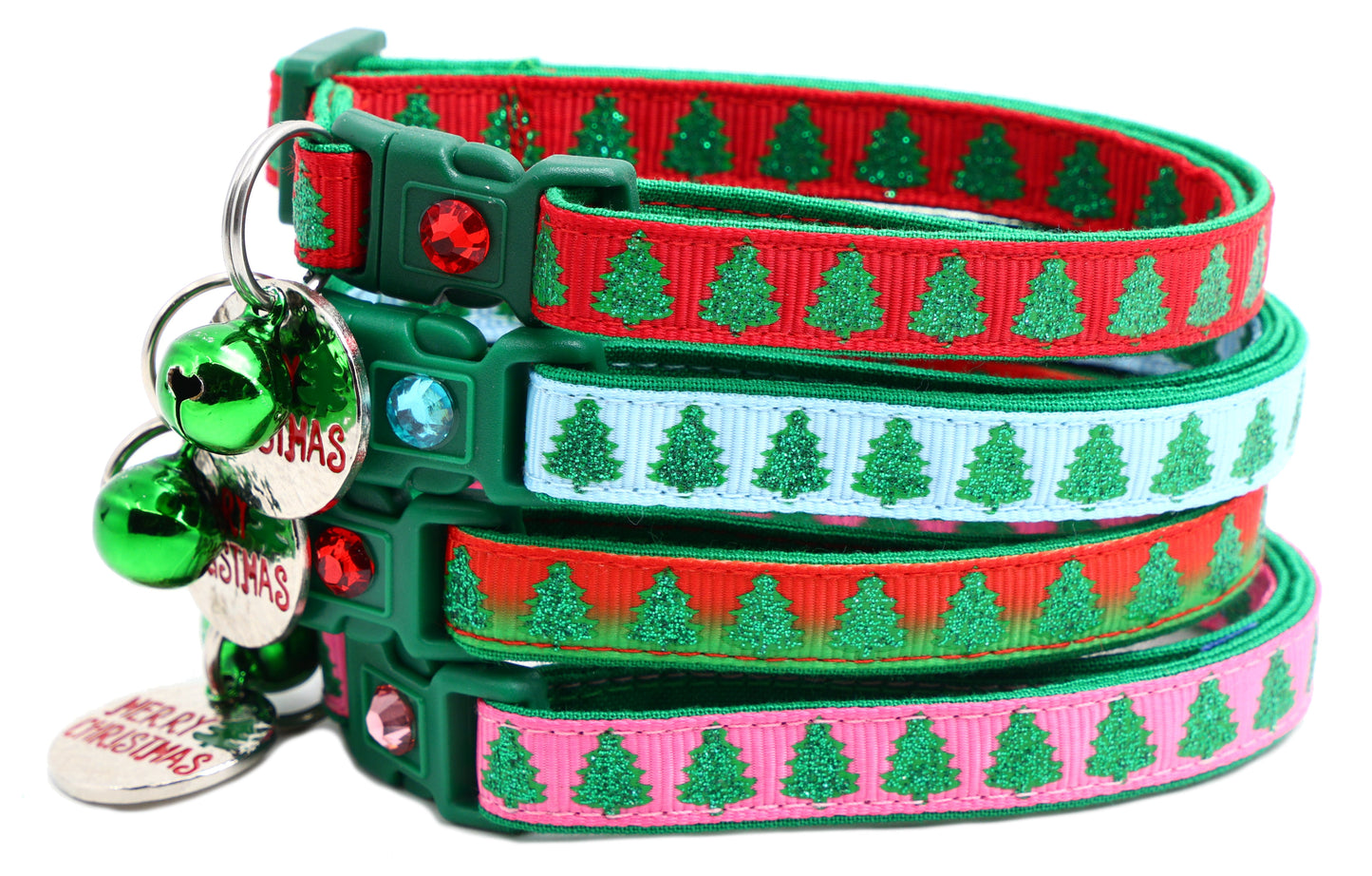 Glittering Christmas Trees Breakaway Cat Collar-0